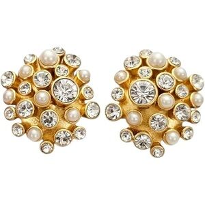 Kate Spade Gold Modernist Round Clip On Earrings, Faux Pearl Rhinestone Cluster